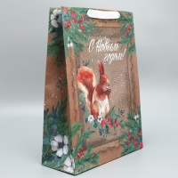 Пакет подарочный новогодний крафтовый вертикальный &laquo;С Новым годом&raquo;, L 31 х 40 х 11.5 см, Новый год