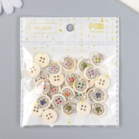 Пуговицы дерево для творчества 4 прокола "Ромашка с яркой серединой" н-р 30шт 1,5х1,5х0,3 см