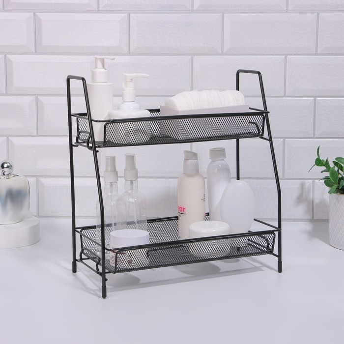 Органайзер для хранения косметических средств/принадлежностей, двухуровневый, 31 × 32 × 17 см, цвет чёрный Органайзер для хранения косметических средств/принадлежностей, двухуровневый, 31 × 32 × 17 см, цвет чёрный