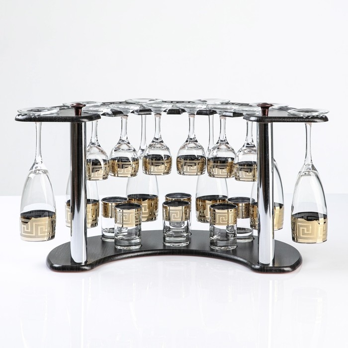 Мини-бар "Греция" барная стойка, 6 бокалов/6 рюмок/6 стопок