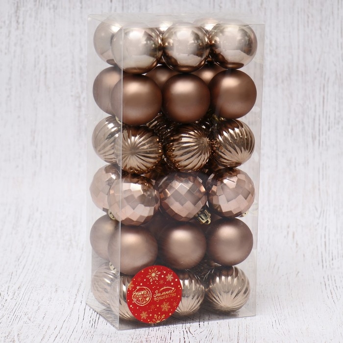 Ёлочные игрушки, шары новогодние , пластик, набор d-4 см, 36 шт "Диско ассорти" коричневый