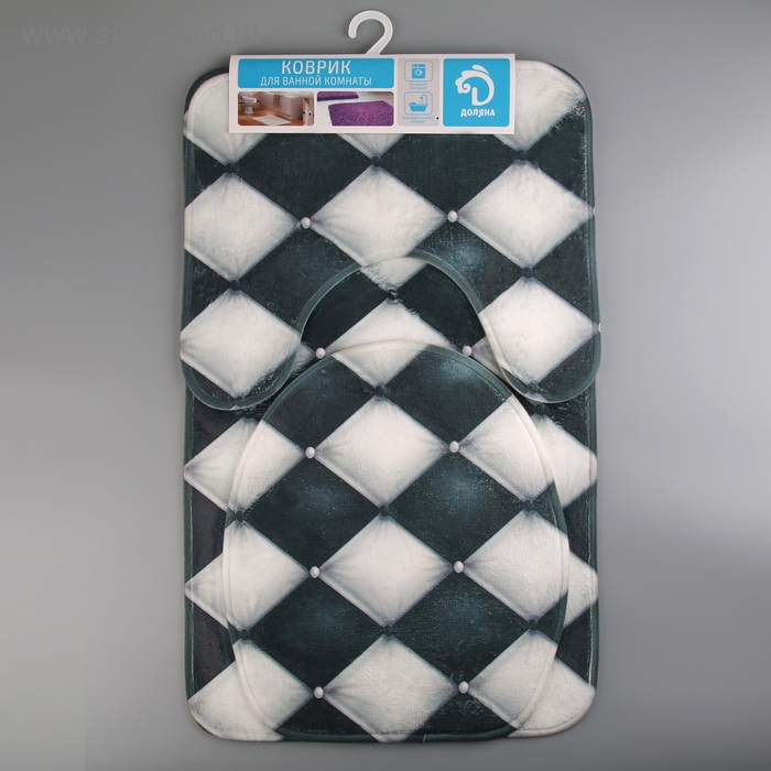 Набор ковриков для ванной и туалета Доляна «Ромбы», 3 шт: 37×45, 37×45, 45×75 см Набор ковриков для ванной и туалета Доляна «Ромбы», 3 шт: 37×45, 37×45, 45×75 см