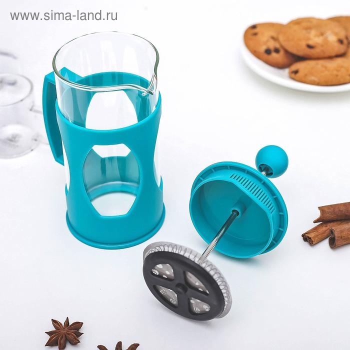 Чайник заварочный френч - пресс Доляна «Оливер», 350 мл, стекло, цвет бирюзовый Чайник заварочный френч - пресс Доляна «Оливер», 350 мл, стекло, цвет бирюзовый