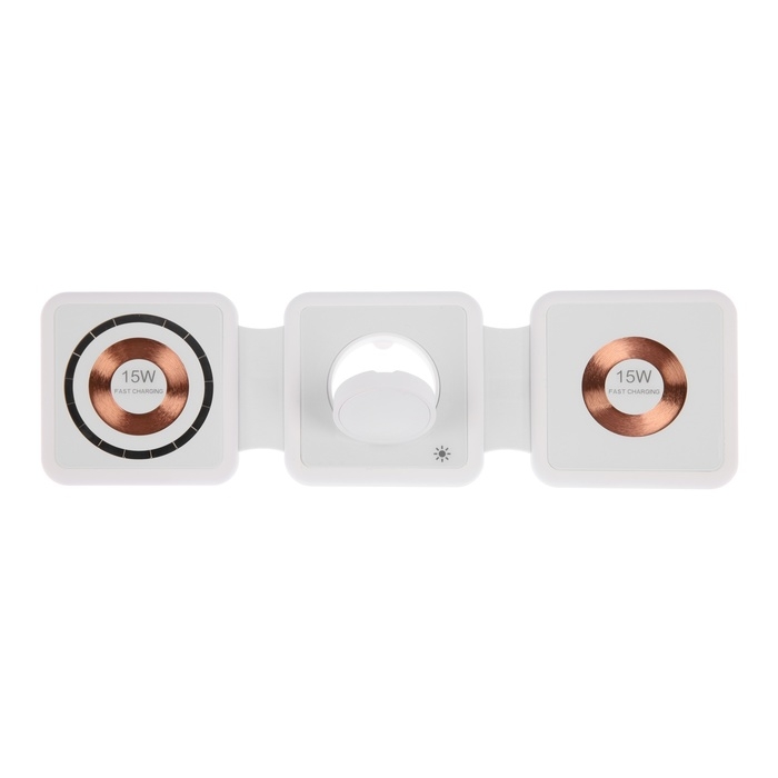 Беспроводная зарядка 3 в 1 H39, 15 W, подсветка, поддержка MagSafe, складная, стекло, белая Беспроводная зарядка 3 в 1 H39, 15 W, подсветка, поддержка MagSafe, складная, стекло, белая