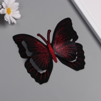 Наклейка пластик "Бабочки чёрные с красным" двойные крылья набор 12 шт 12 см, 10 см 8 см