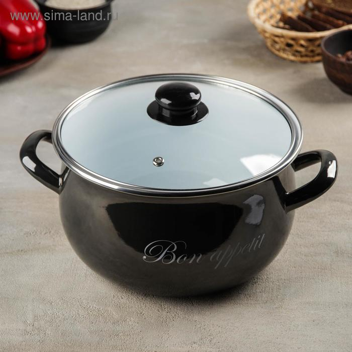 Кастрюля эмалированная «Металлик», 5,1 л, стеклянная крышка, индукция, цвет чёрный Кастрюля эмалированная «Металлик», 5,1 л, стеклянная крышка, индукция, цвет чёрный