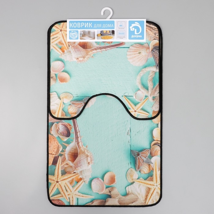 Набор ковриков для ванной и туалета Доляна «Ракушки», 2 шт: 40×45, 45×75 см Набор ковриков для ванной и туалета Доляна «Ракушки», 2 шт: 40×45, 45×75 см