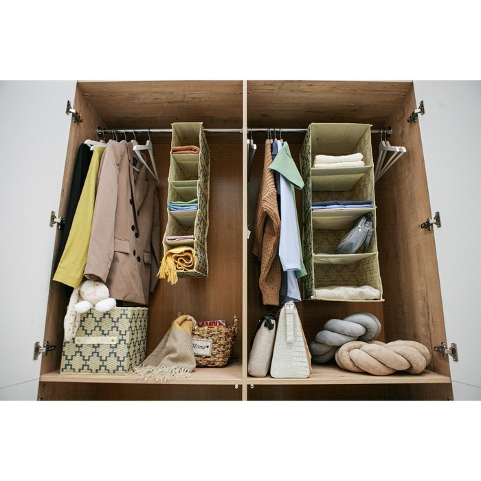 Органайзер подвесной Доляна &laquo;Гэтс&raquo;, 4 отделения, 30&times;30&times;80 см, цвет бежевый