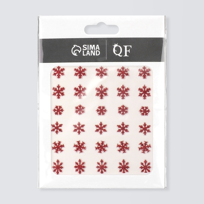 Новый год! Наклейки для ногтей &laquo;Снежинки&raquo;,с блёстками, цвет красный