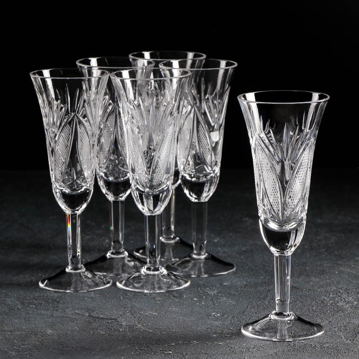 Набор фужеров хрустальных для вина &laquo;Мельница и листья&raquo;, 170 мл, 6 шт