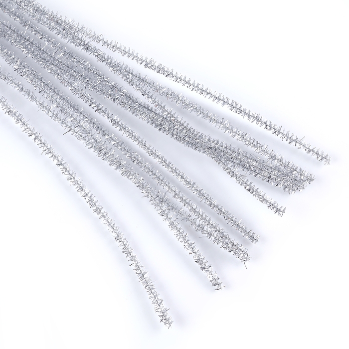 Проволока с ворсом для поделок &laquo;Блеск&raquo;, набор 50 шт, размер 1 шт: 30&times;0,6 см, цвет серебро
