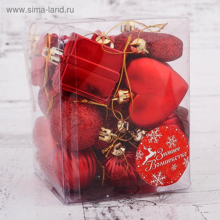 Набор украшений пластик 24 шт "Грация" ассорти красный