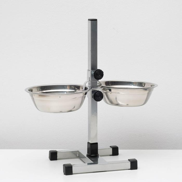 Подставка с мисками, 2 х 1 л, высота 40 см, разборная с верхним фиксатором, хром Подставка с мисками, 2 х 1 л, высота 40 см, разборная с верхним фиксатором, хром