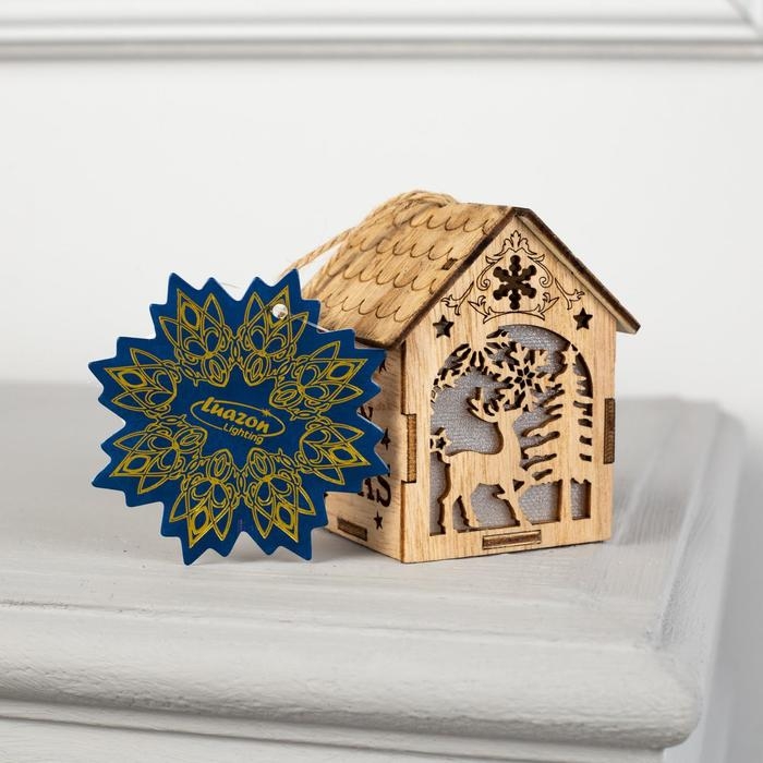 Ёлочная игрушка &laquo;Домик с оленем&raquo;, от батареек, свечение тёплое белое