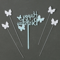 Набор топперов «С днём рождения. Бабочки», набор 4 шт., цвет голубой Набор топперов «С днём рождения. Бабочки», набор 4 шт., цвет голубой