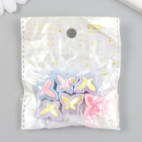 Бусина для творчества пластик набор 6 шт. "Бабочка" цветная с перламутром МИКС 2х1,6 см