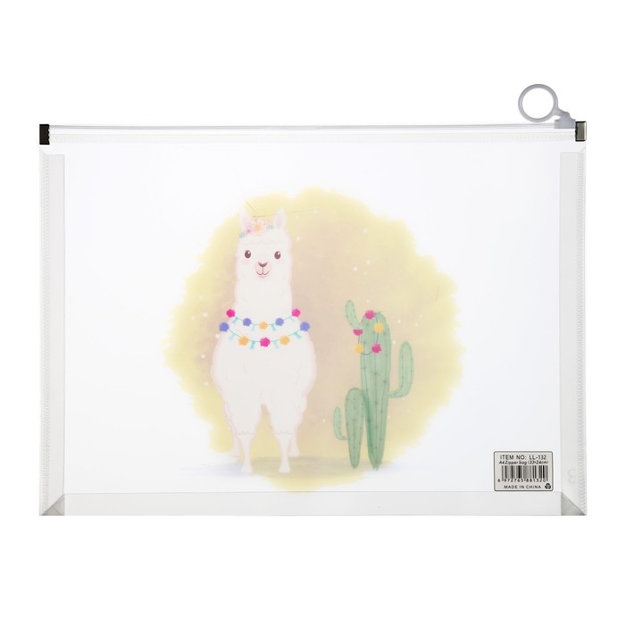 Папка-конверт на молнии формат А4, 180мкр, прозрачная с рисунком "Зверушки", МИКС