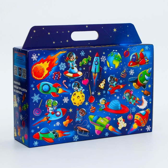 Новый год. Подарочная коробка Новогодняя Портфель широкий Новый год. Подарочная коробка Новогодняя Портфель широкий "Космос" с игрой и анимацией 31 х 8,5 х 20,3 см.