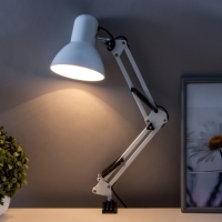 Лампа настольная Е27, h=55 см, шарнирная, на зажиме (220В) белая RISALUX Лампа настольная Е27, h=55 см, шарнирная, на зажиме (220В) белая RISALUX
