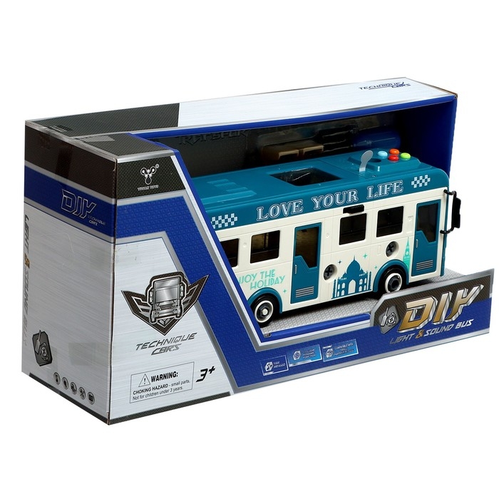Конструктор винтовой &laquo;Автобус&raquo;, свет, звук, инерция, 42 детали