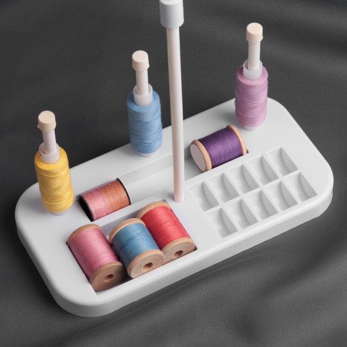 Органайзер-стойка для ниток, на подставке, 20,7 × 10,8 × 36,5 см, цвет голубой/белый Органайзер-стойка для ниток, на подставке, 20,7 × 10,8 × 36,5 см, цвет голубой/белый