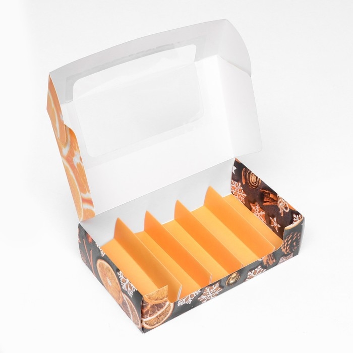 Новый год. Кондитерская упаковка под 5 эклеров Новый год. Кондитерская упаковка под 5 эклеров "Мандарины", 25,2 х 15 х 6,6 см