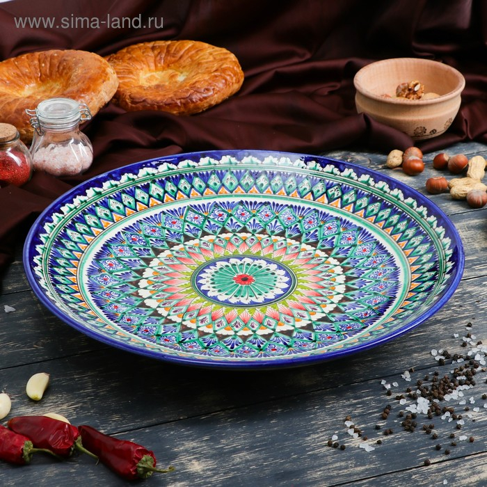 Ляган Риштанская Керамика Ляган Риштанская Керамика "Узоры", 39 см, синий