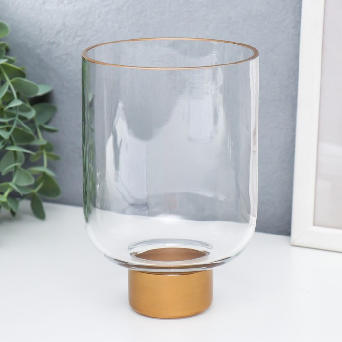 Подсвечник стекло на 1 свечу Подсвечник стекло на 1 свечу "Стакан на ножке" прозрачный и золото 15,8х10,5х10,5 см