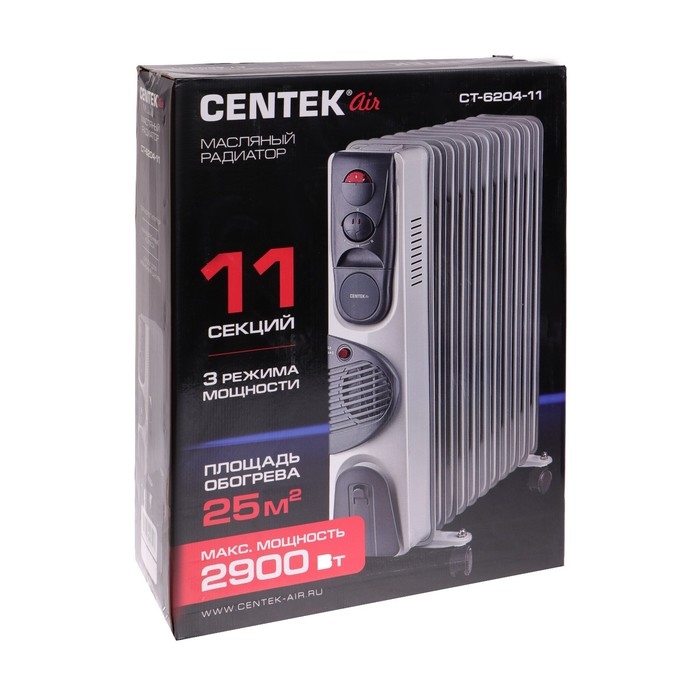 Обогреватель Centek CT-6204-11, масляный, 2900Вт, 11 секций, 25м&sup2;, ТУРБО-вентилятор, 3режима