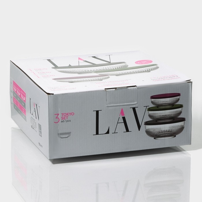 Набор стеклянных салатников с крышкой Lav &laquo;Токио&raquo;, 2,6/1,5/0,8 л, 3 шт