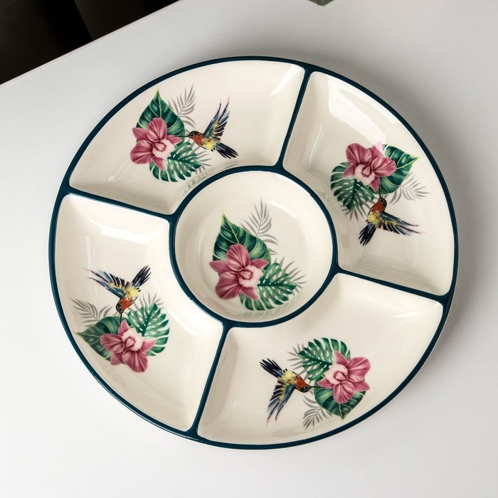 Менажница 5 ячеек Доляна &laquo;Тропики&raquo;, d=26 см, цвет белый