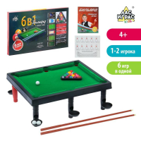 Настольный бильярд «6 в 1: бильярд, стикбол, стикбоулинг, стик гольф, фингербол», 1-2 игрока, 4+ Настольный бильярд «6 в 1: бильярд, стикбол, стикбоулинг, стик гольф, фингербол», 1-2 игрока, 4+