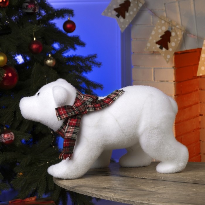 Светодиодная фигура &laquo;Мишка&raquo; 45 &times; 25 &times; 20 см, флок, батарейки ААх2 (не в комплекте), свечение тёплое белое