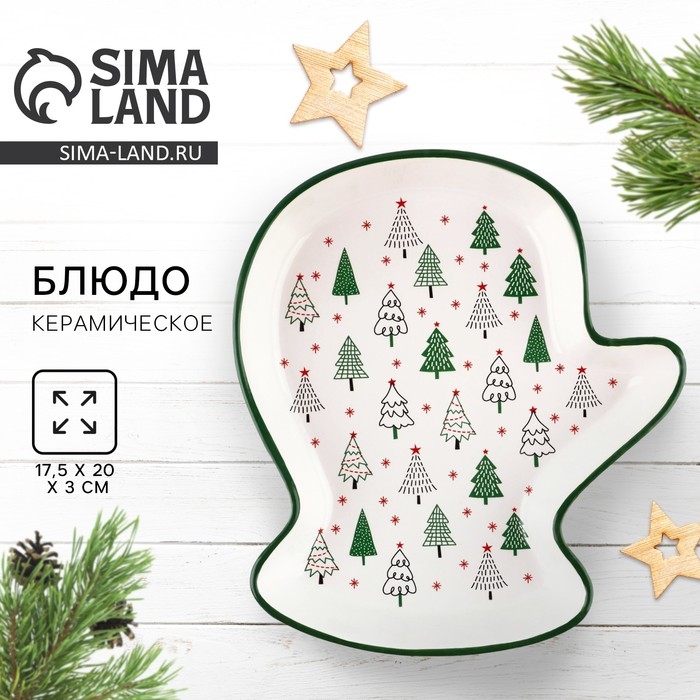 Новый год! Блюдо новогоднее керамическое &laquo;Зимний лес&raquo;, 20х17.5х3 см, цвет белый