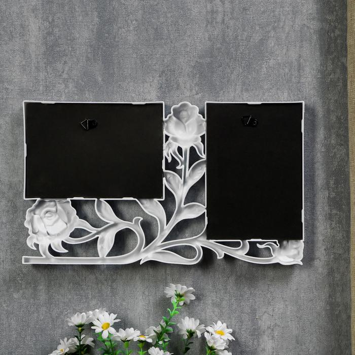 Фоторамка пластик на 2 фото 10х15 см Фоторамка пластик на 2 фото 10х15 см "3 розы" белая 34х20 см