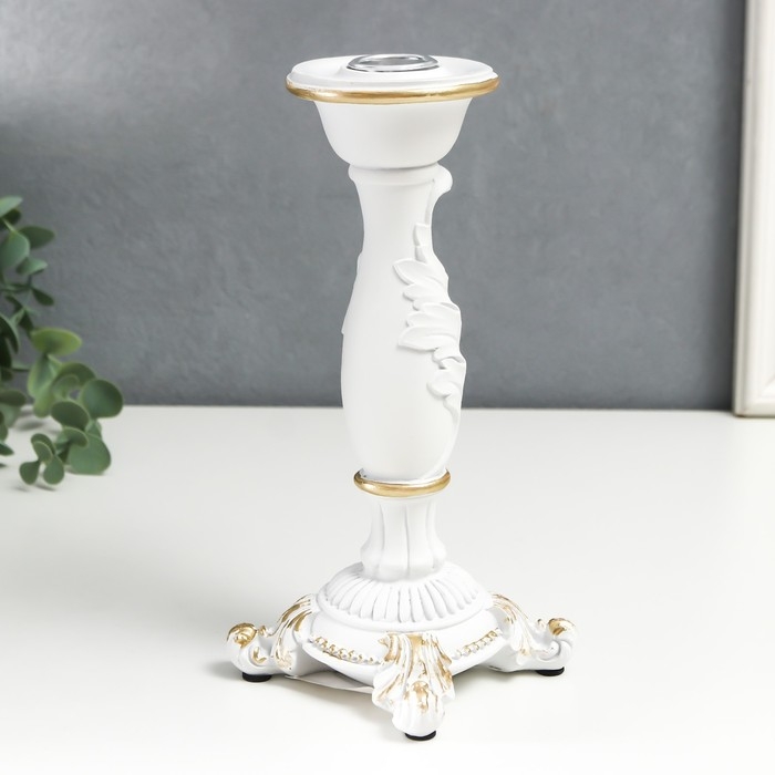 Подсвечник полистоун на 1 свечу Подсвечник полистоун на 1 свечу "Пышный лист" белый 21,5х9х9 см