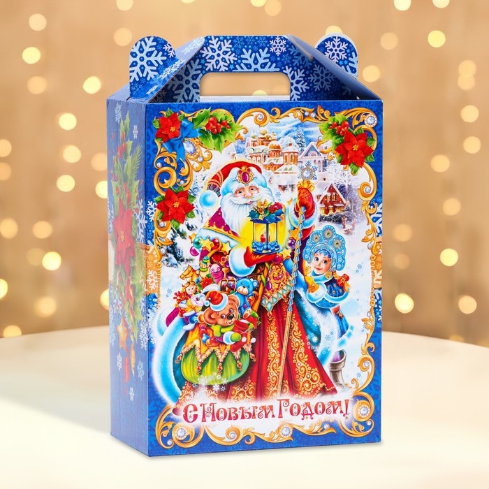 Новый год. Подарочная коробка новогодняя Ярмарка синий 18,5 х 10 х 30,5 см. Новый год. Подарочная коробка новогодняя Ярмарка синий 18,5 х 10 х 30,5 см.