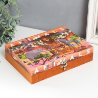 Шкатулка дерево "Звери Африки" кожзам и бархат 5,5х24х17 см Шкатулка дерево "Звери Африки" кожзам и бархат 5,5х24х17 см