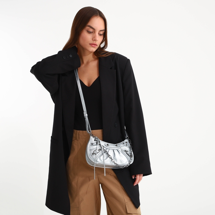 Сумка женская кросс-боди, на молнии, цвет серебряный