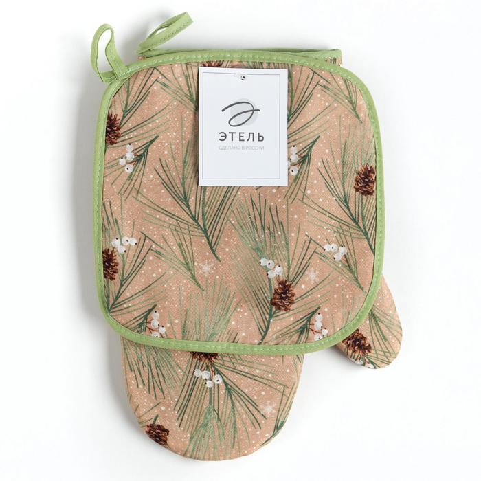 Набор Набор "Spruce branches" варежка-прихватка 20х28см, прихватка 19х19см, 100% хл, ватин 250г/м2