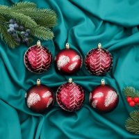 Набор шаров пластик d-8 см, 6 шт "Сказочные узоры перья, красный Набор шаров пластик d-8 см, 6 шт "Сказочные узоры перья, красный