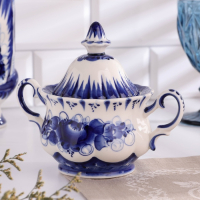 Сахарница "Шатер", гжель, фарфор, 15х18 см Сахарница "Шатер", гжель, фарфор, 15х18 см