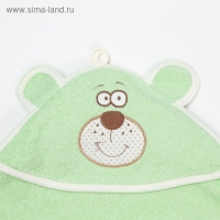 Набор для купания (полотенце-уголок, рукавица) с вышивкой &laquo;Мишка&raquo;, размер 100х110 см, цвет зелёный