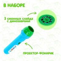 Проектор-фонарик &laquo;Эра динозавров&raquo;, свет, 3 слайда, 24 картинки, цвета МИКС