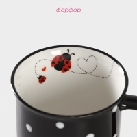 Кружка фарфоровая Доляна &laquo;Божья коровка&raquo;, 370 мл, цвет чёрный