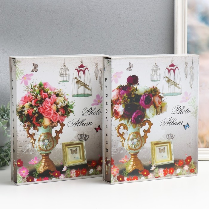 Фотоальбом на 200 фото 13х18 см "Цветочная композиция с рамкой" в короб МИКС 5,3х23х29,8 см   971388