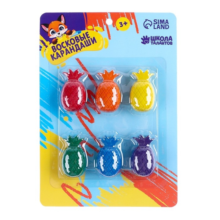 Восковые карандаши «Ананасы», набор 6 цветов Восковые карандаши «Ананасы», набор 6 цветов