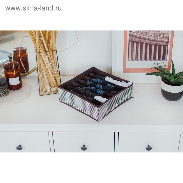 Органайзер для хранения белья Доляна «Вилли», 24 ячейки, 35×30×10 см, цвет бело-коричневый Органайзер для хранения белья Доляна «Вилли», 24 ячейки, 35×30×10 см, цвет бело-коричневый