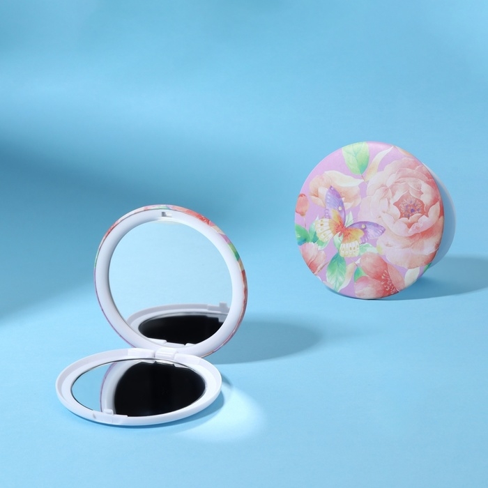 Зеркало складное &laquo;Цветы&raquo;, d = 7,5 см, цвет розовый