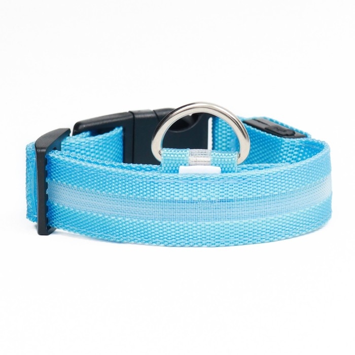 Ошейник с подсветкой размер XL, ОШ 52-60 х 2,5 см, 3 режима свечения голубой Ошейник с подсветкой размер XL, ОШ 52-60 х 2,5 см, 3 режима свечения голубой